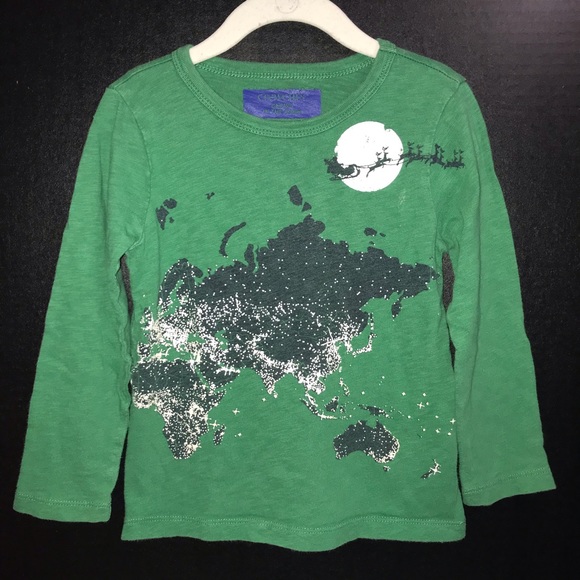 Crew Cuts top, green with world map & Santa in front of the moon, glows in dark - Picture 1 of 9